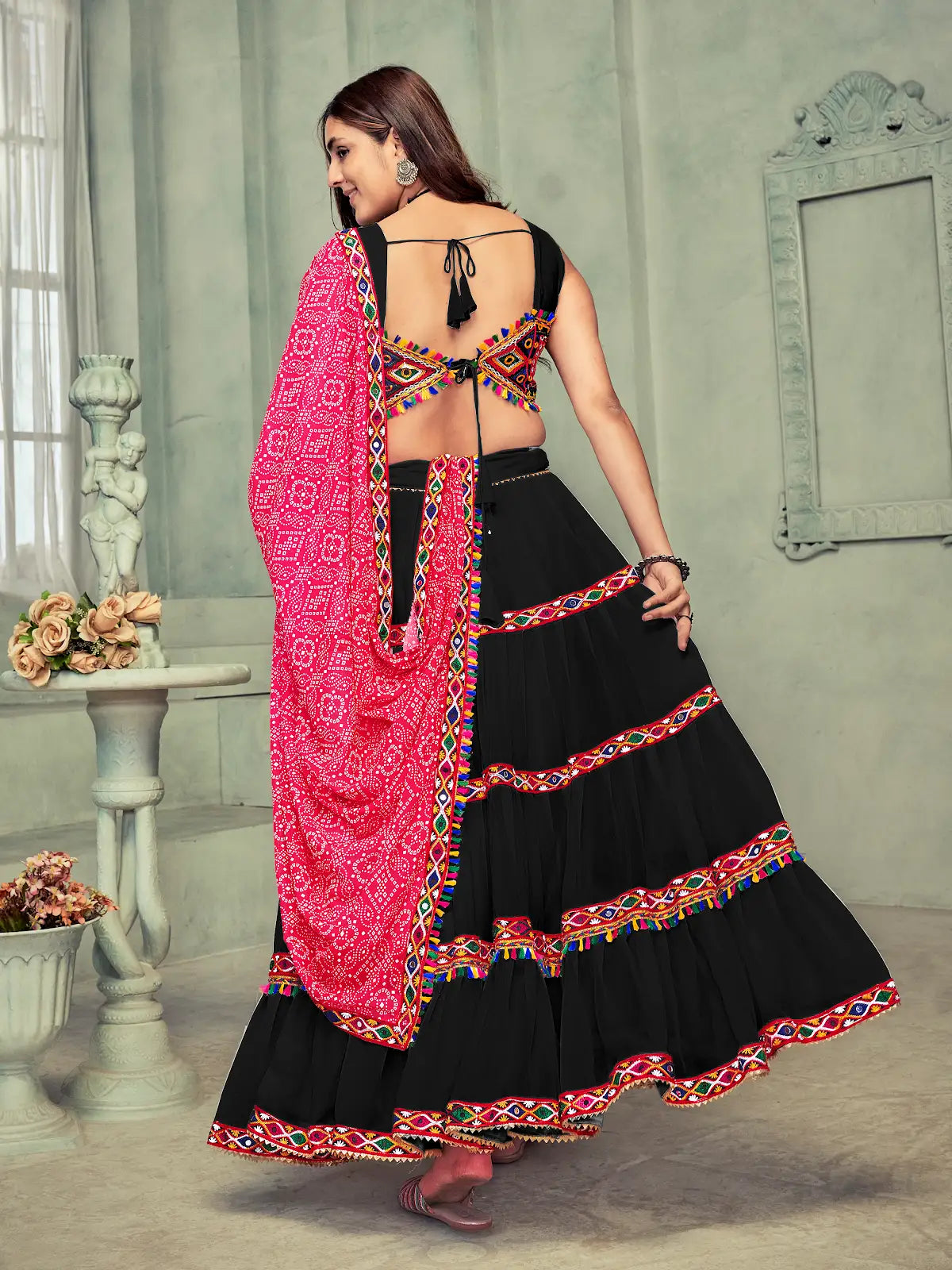 Navratri Special Flared Lehenga with Mirror Work Blouse