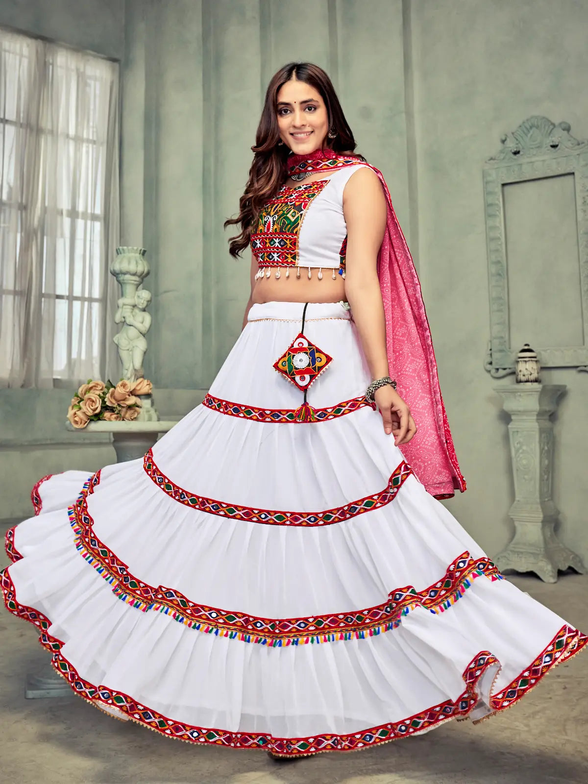 Trendy Designer Lehenga Choli with Colorful Kutchi Work