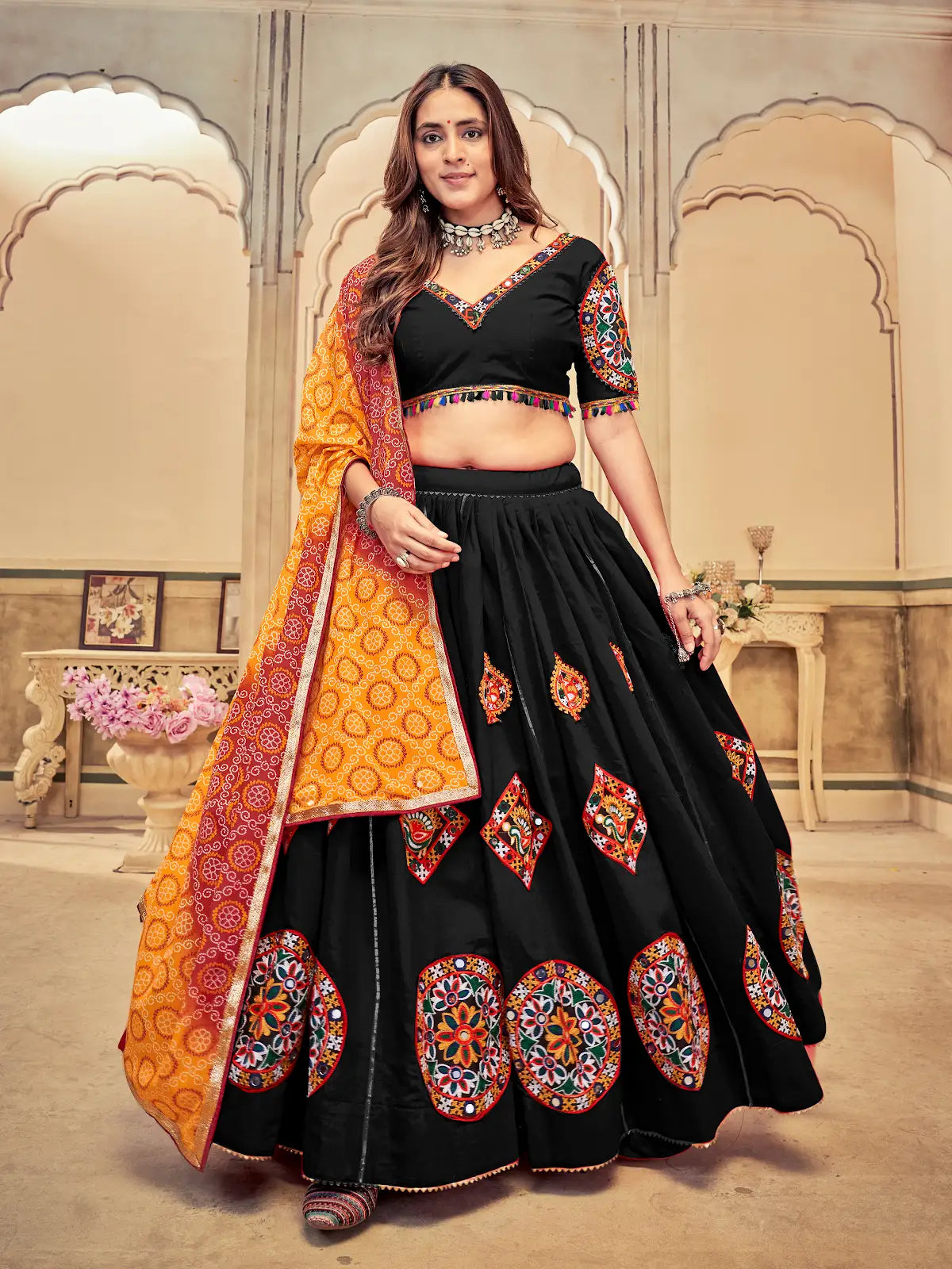 Elegant Ethnic Lehenga with Multicolor Mirror Work Blouse