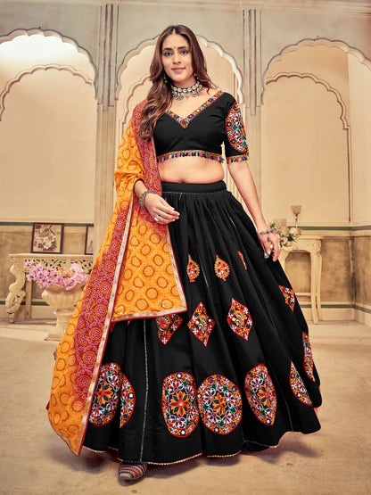Elegant Ethnic Lehenga with Multicolor Mirror Work Blouse