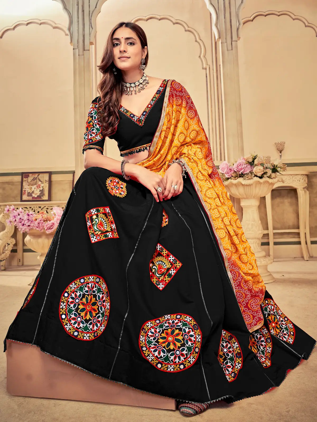 Elegant Ethnic Lehenga with Multicolor Mirror Work Blouse