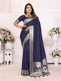 Navy Blue Banarasi Silk With Beautiful Gala Weaving Saree With Blouse