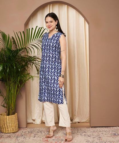 Blue Color Cotton Fabric Designer Printed Stylish Formal Kurta