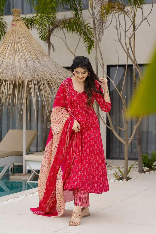 Pink Color Muslin Fabric Designer Digital Printed Partywear Attire For Girl
