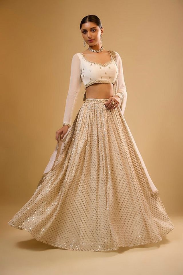 Leheriya Style Lehenga Choli with Embroidered Dupatta EL-601-WHITE