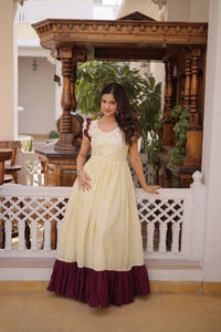 Off White Color Beautiful Girlie Readymade Gown For Graceful Girlie Looks