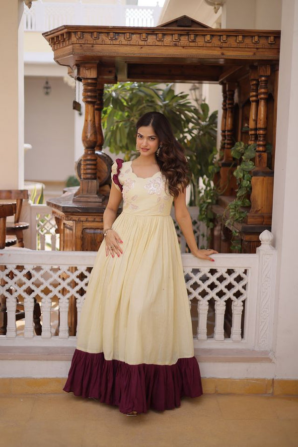 Off White Color Beautiful Girlie Readymade Gown For Graceful Girlie Looks