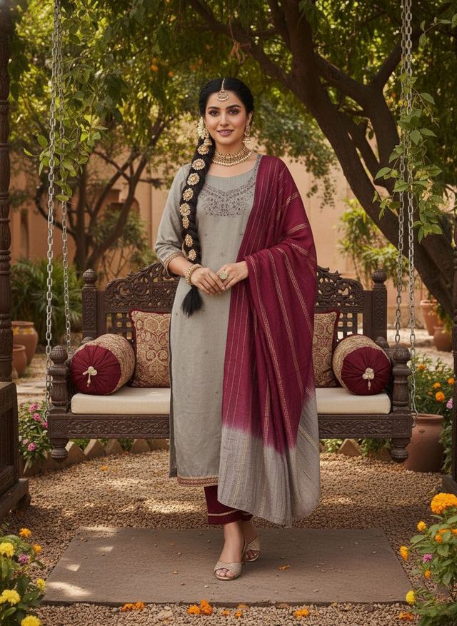 Mauve Color Beautiful Ethnic Partywear Embroidered Suit
