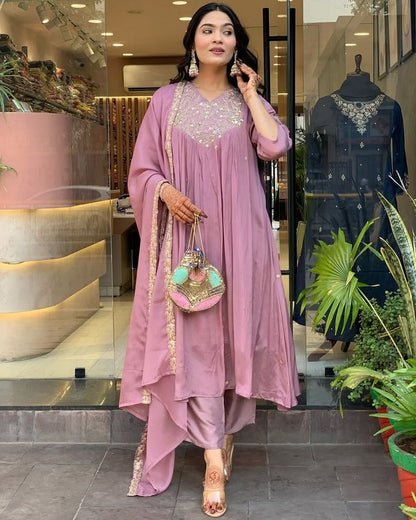 OnionColor Chinon Fabric Designer Embroiderd Stitched Suit