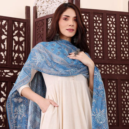 Off White Color Chanderi Fabric Beautiful Partywear Dress For Girls