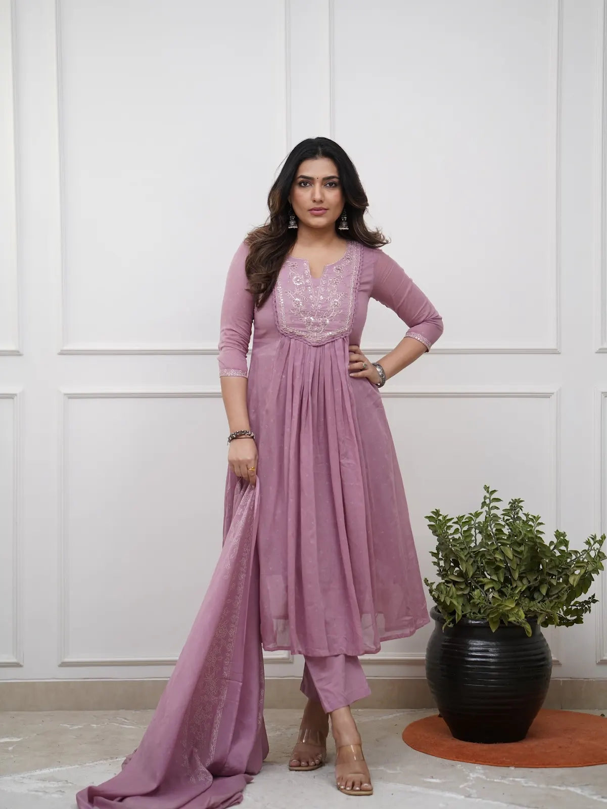 Women's Beautiful Cotton Fabric Embroidery Work Straight Kurta Pant and Dupatta Set