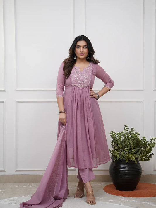Women's Beautiful Cotton Fabric Embroidery Work Straight Kurta Pant and Dupatta Set