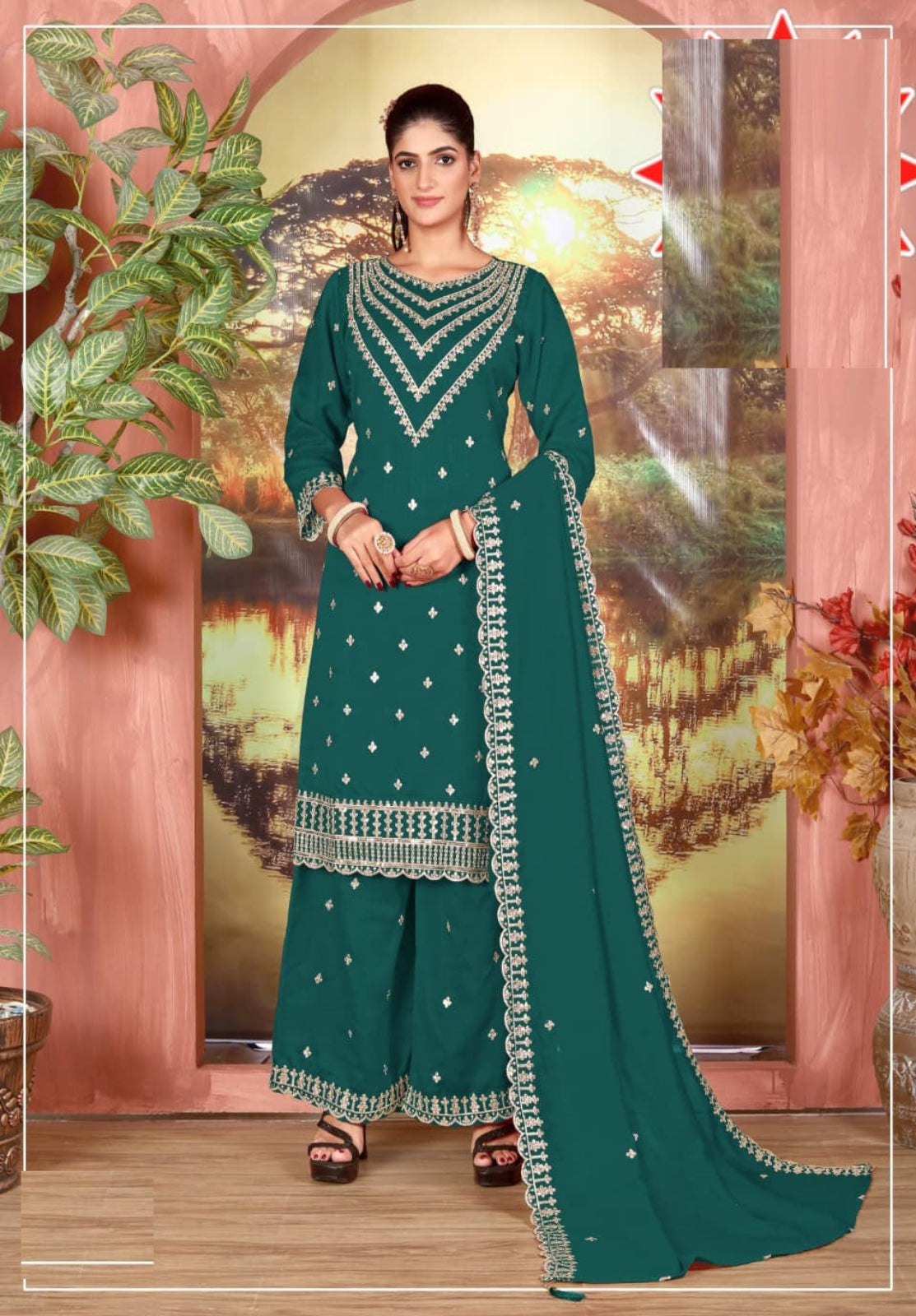Silk Wedding Semi Stitched Palazzo Set