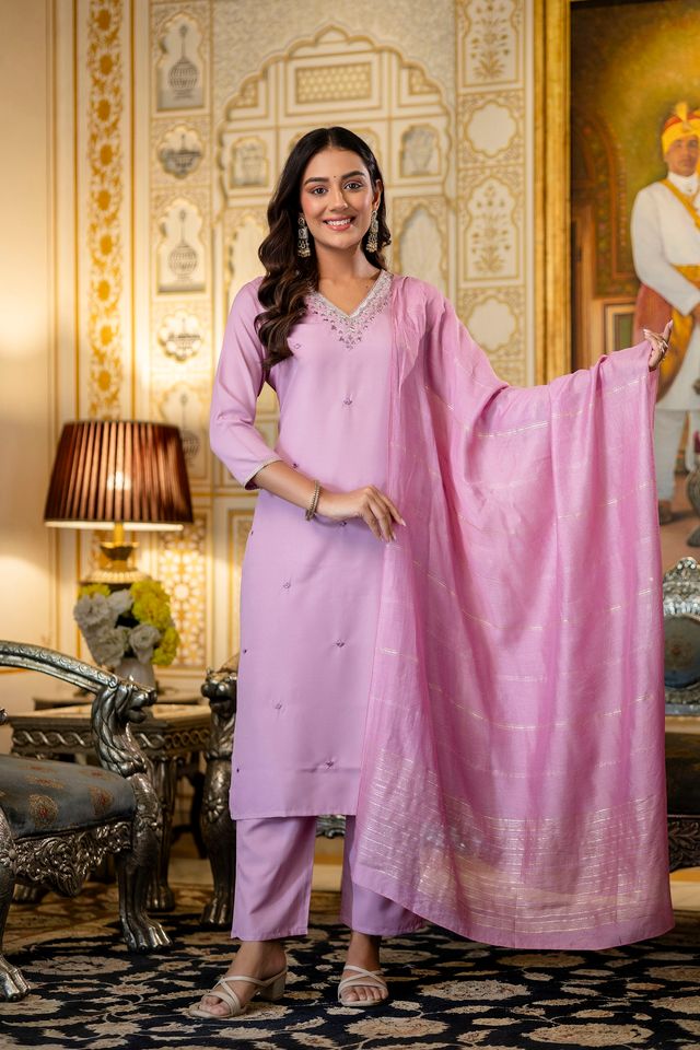Pink Color Viscose Rayon Fabric Ceremonial Readymade Kurta Set with Dupatta