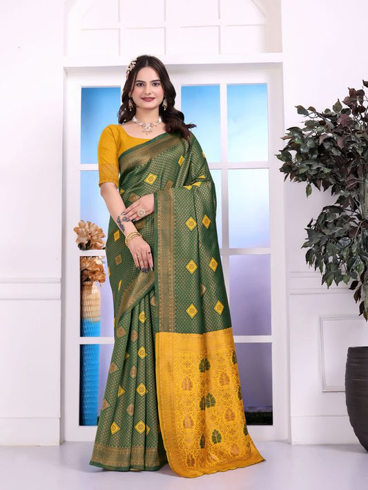 Green Color Festive Special Traditional Art Silk Woven Designer Saree