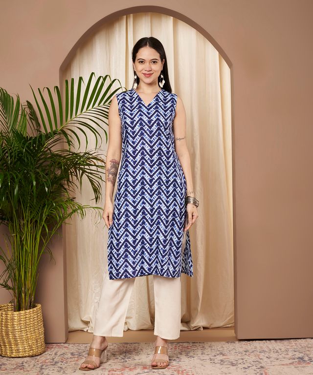 Blue Color Cotton Fabric Designer Printed Stylish Formal Kurta