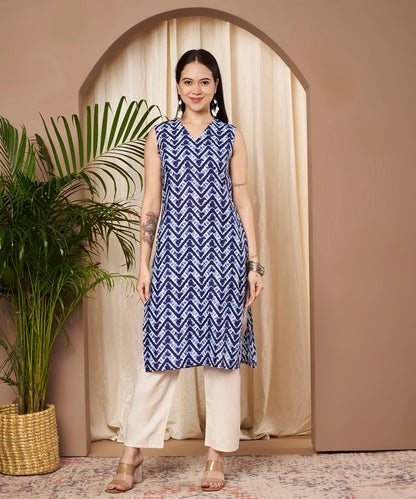 Blue Color Cotton Fabric Designer Printed Stylish Formal Kurta