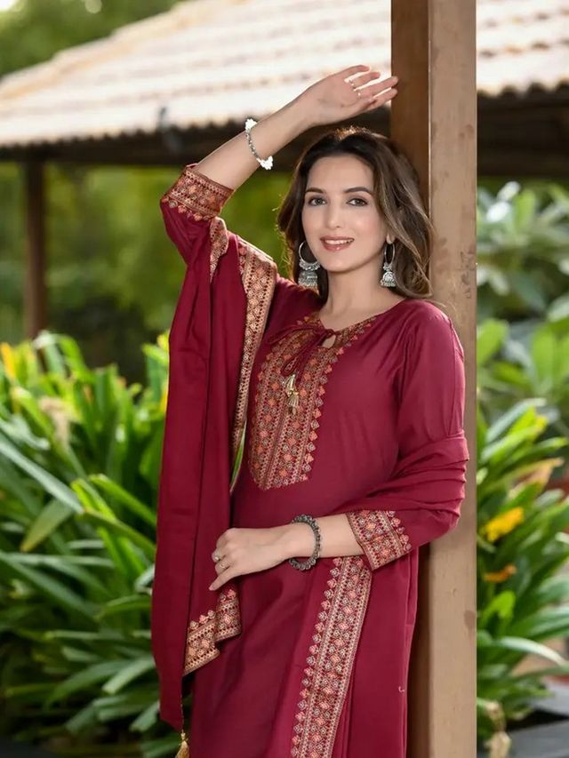 Maroon Rayon Slub Fabric Beautiful Graceful Ceremonial Kurta Set