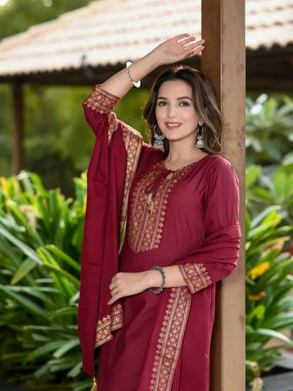 Maroon Rayon Slub Fabric Beautiful Graceful Ceremonial Kurta Set