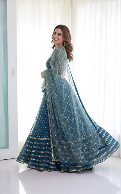 Embroidered Wedding Lehenga Set for Women HKV-003380 BLUE