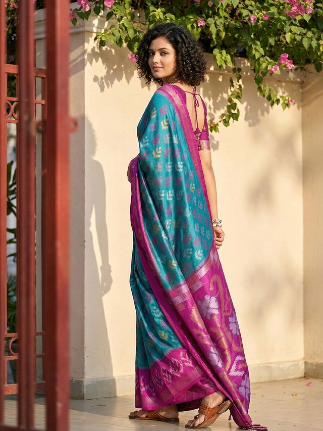 Sky Blue Color Pochampalli Silk Saree With Graceful Woven Designer Looks