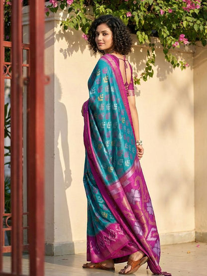 Sky Blue Color Pochampalli Silk Saree With Graceful Woven Designer Looks