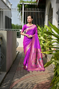 Purple Color Banarasi Silk Fabric Designer Partywear Saree