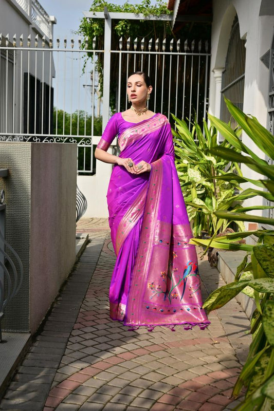 Purple Color Banarasi Silk Fabric Designer Partywear Saree