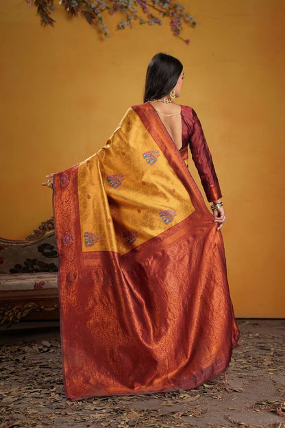 Maroon Color Beautiful Art Silk Fabric Woven Jacquard Designer Saree