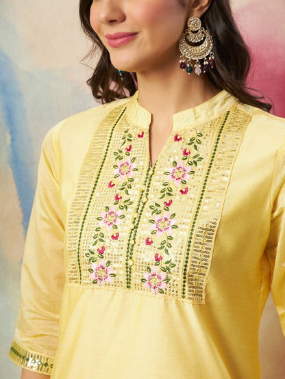 Yellow Color Chanderi Modal Ethnic Fancy Partywear Suit With Classy Looks