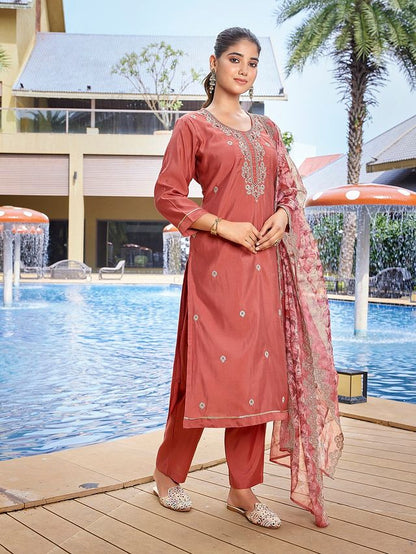 Peach Color Stylish Partywear Readymade Ethnic Suit
