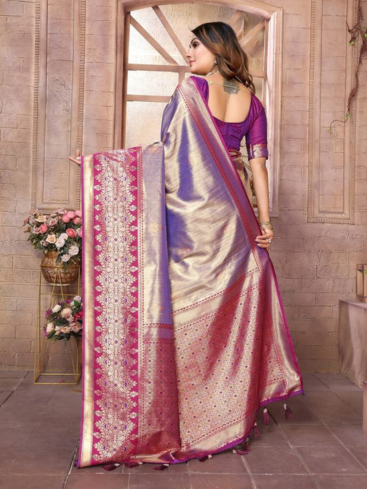 Lavender Color Banarasi Tissue Silk Ethnic Jacquard Weving Designer Ceremonial Saree