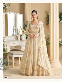 Georgette Full Stitched Free Size Upto 42 Heavy Embroidery Wedding Gowns
