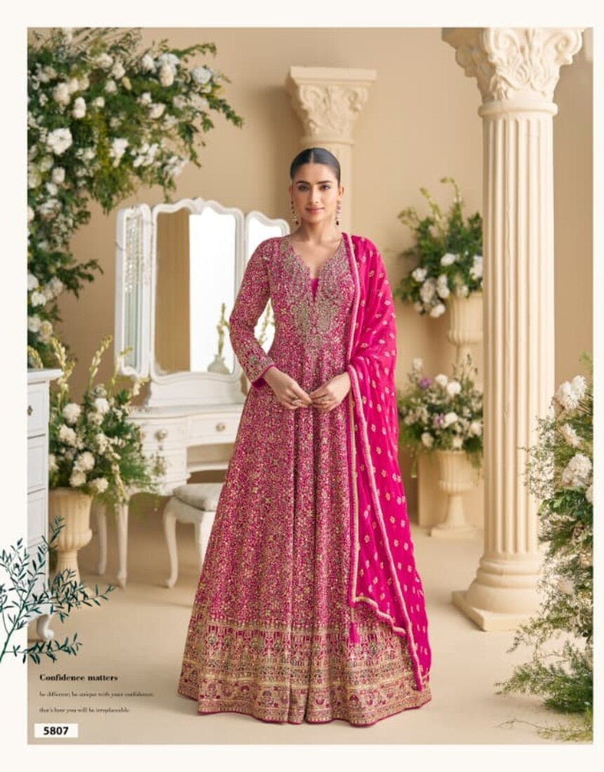 Georgette Full Stitched Free Size Upto 42 Heavy Embroidery Wedding Gowns