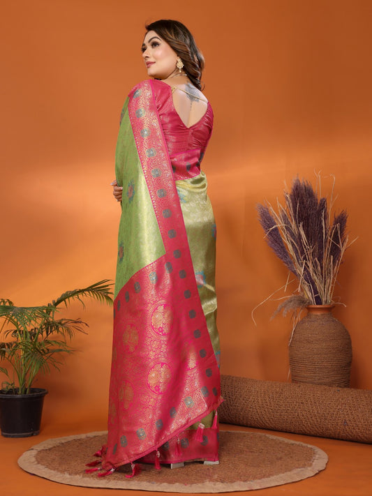 Light Green Banarasi Tissue Silk Saree With Weaving Work