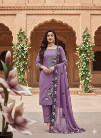 Purple Color Star Georgette Fabric Beautiful Embroidered Salwar Kameez