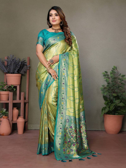 Perrot Pure Banarasi Tissue Silk With Leheriya Weaving Saree With Blouse