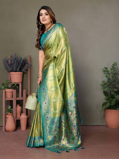 Perrot Pure Banarasi Tissue Silk With Leheriya Weaving Saree With Blouse