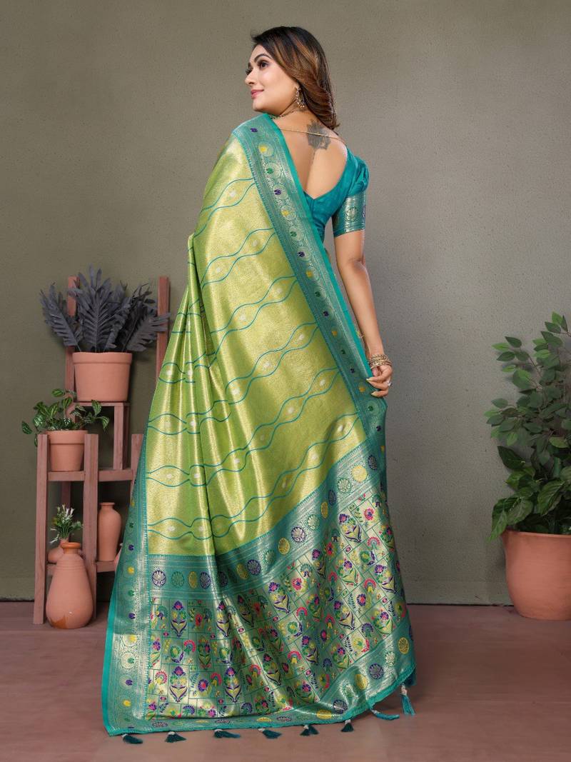 Perrot Pure Banarasi Tissue Silk With Leheriya Weaving Saree With Blouse