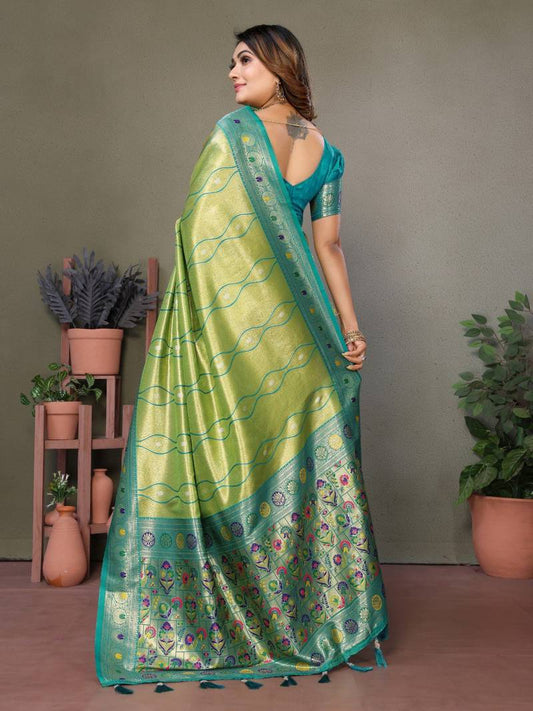 Perrot Pure Banarasi Tissue Silk With Leheriya Weaving Saree With Blouse