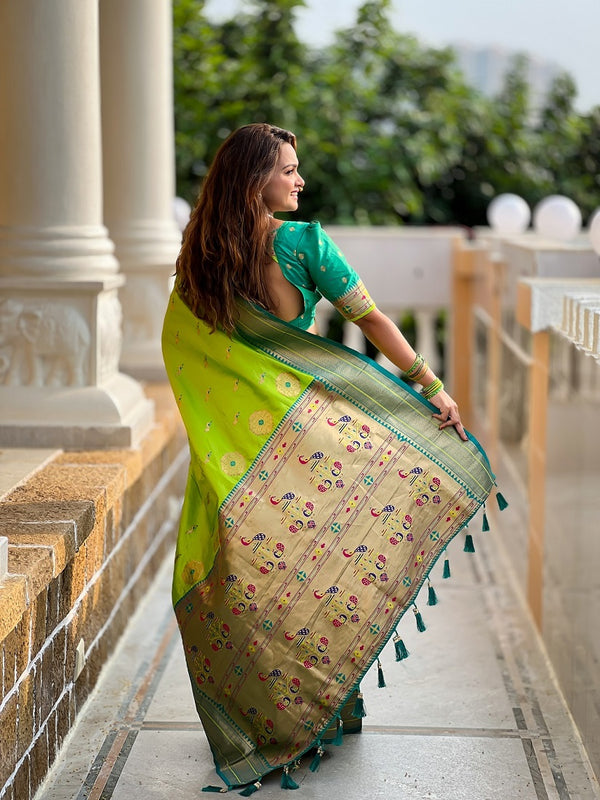 Perrot Soft Paithani Silk Meenakari Weaving Saree With Unstitched Blouse