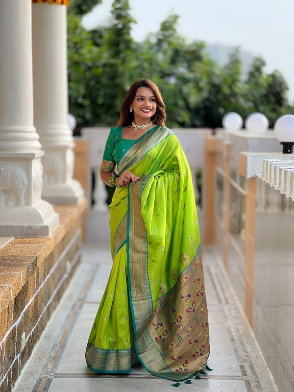 Perrot Soft Paithani Silk Meenakari Weaving Saree With Unstitched Blouse