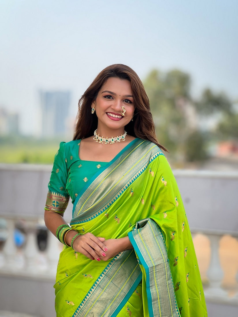 Perrot Soft Paithani Silk Meenakari Weaving Saree With Unstitched Blouse