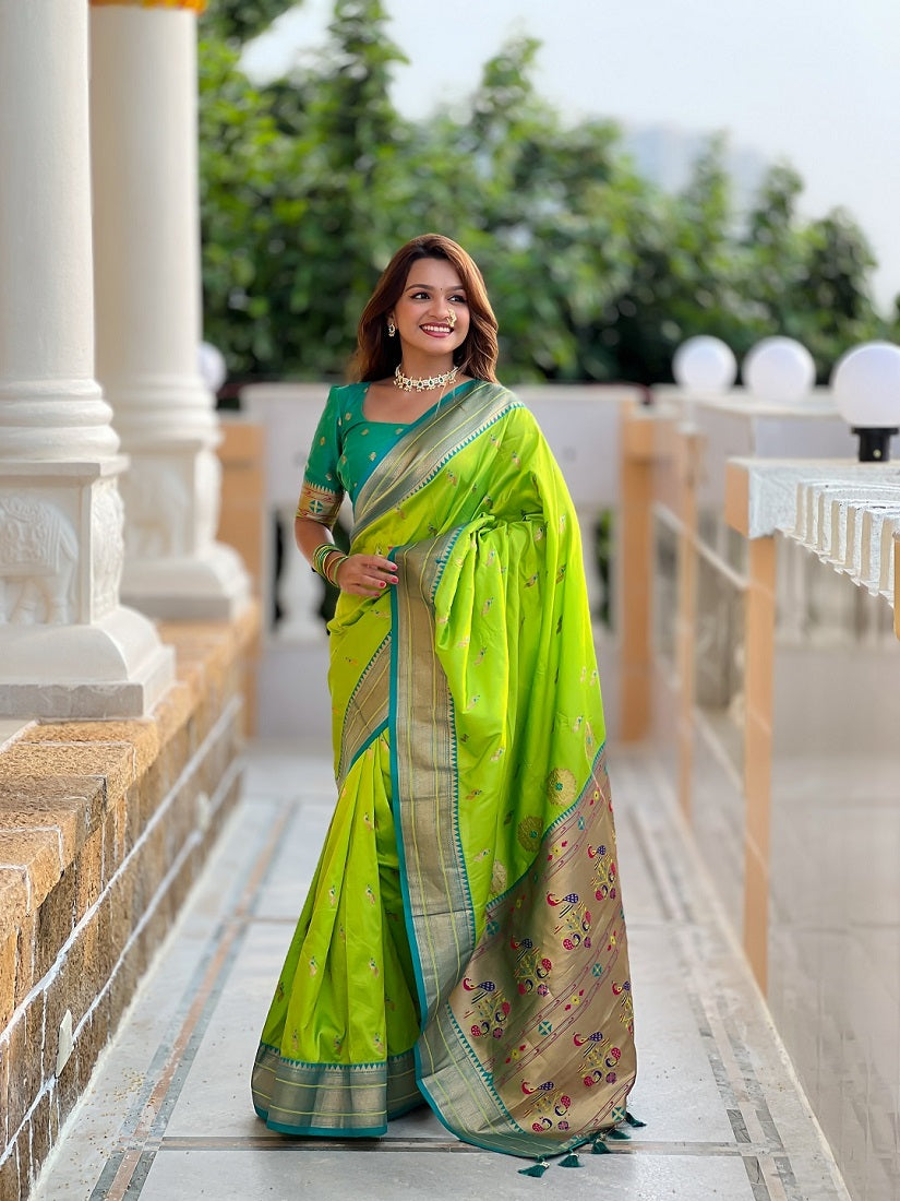 Perrot Soft Paithani Silk Meenakari Weaving Saree With Unstitched Blouse