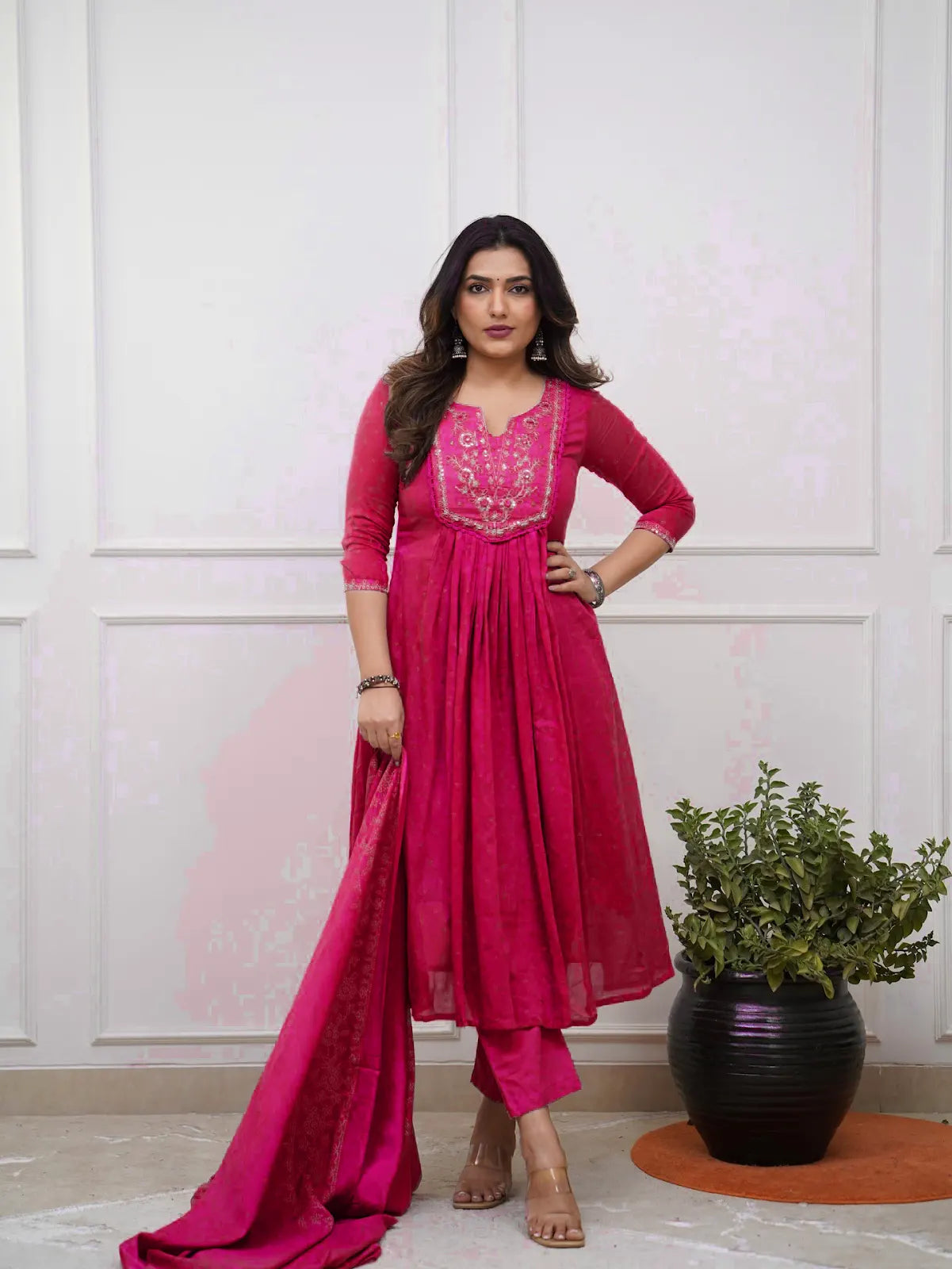 Women's Beautiful Cotton Fabric Embroidery Work Straight Kurta Pant and Dupatta Set