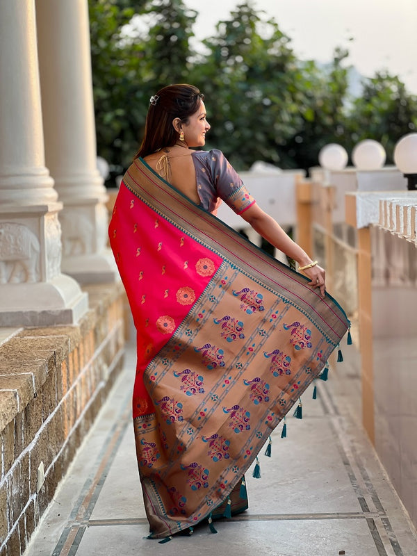 Ranipink Soft Paithani Silk Meenakari Weaving Saree With Unstitched Blouse