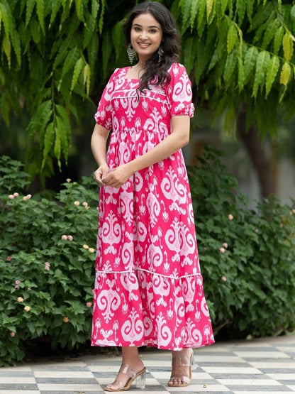 Women's Gorgeous Flared Printed French Crepe Dress