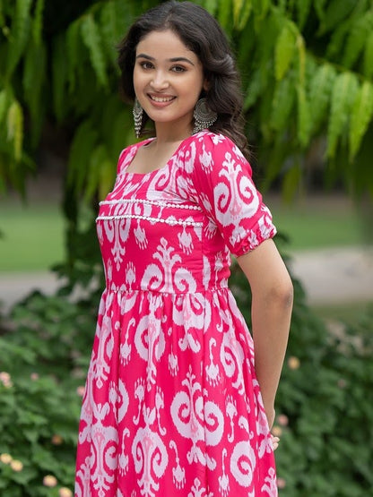 Women's Gorgeous Flared Printed French Crepe Dress