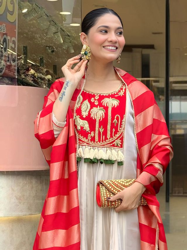 Red Color Beautiful Silk Fabric Designer Ceremonial Readymade Suit