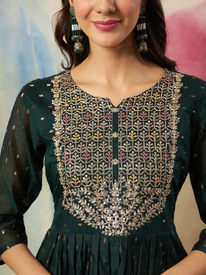 Green Color Cotton Silk Ethnic Fancy Partywear Suit With Classy Looks